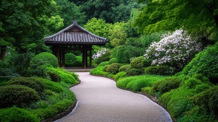 Obraz premium Japanese - style garden with pavilion