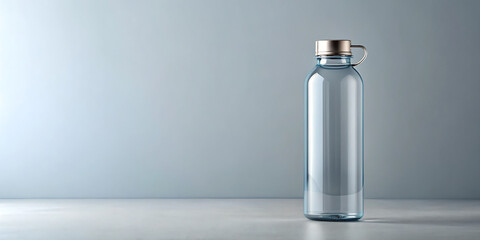 Transparent Water Bottle on Table with Clean White Background