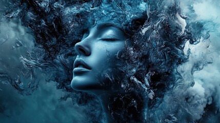 Serene Abstract Portrait: A Dreamlike Vision of Woman and Water