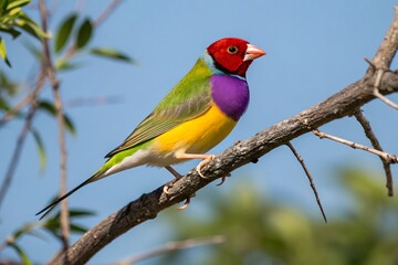 Vividly Colorful Gouldian Finch Perched in Natural Serenity