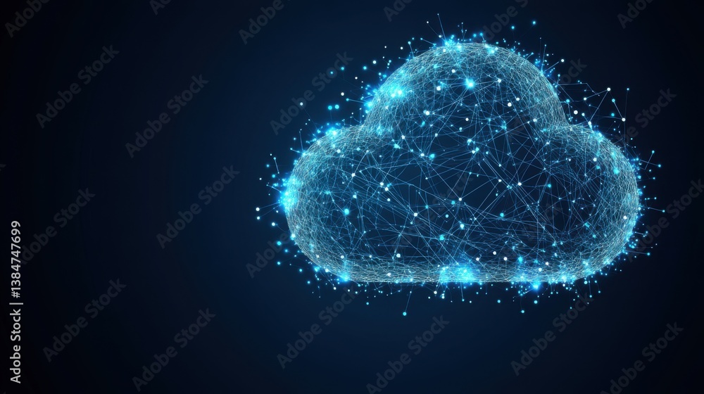 Poster cloud computing abstract blue glowing cloud network digital technology
