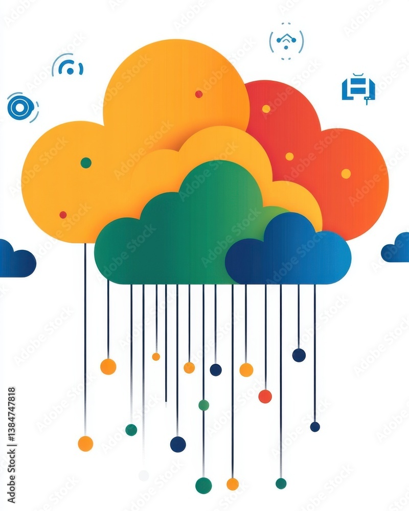Poster cloud computing abstract colorful cloud network illustration