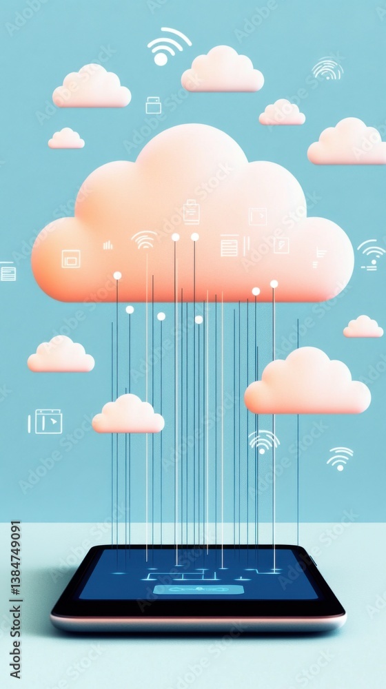 Poster cloud computing pastel cloud computing network on digital tablet