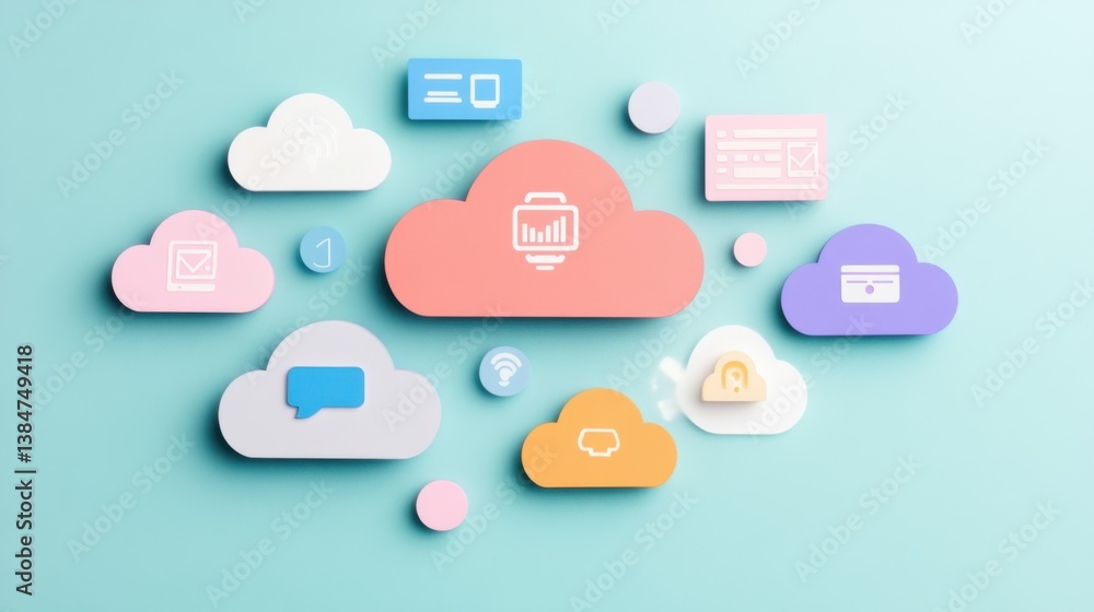 Poster cloud computing pastel colored cloud computing network concept