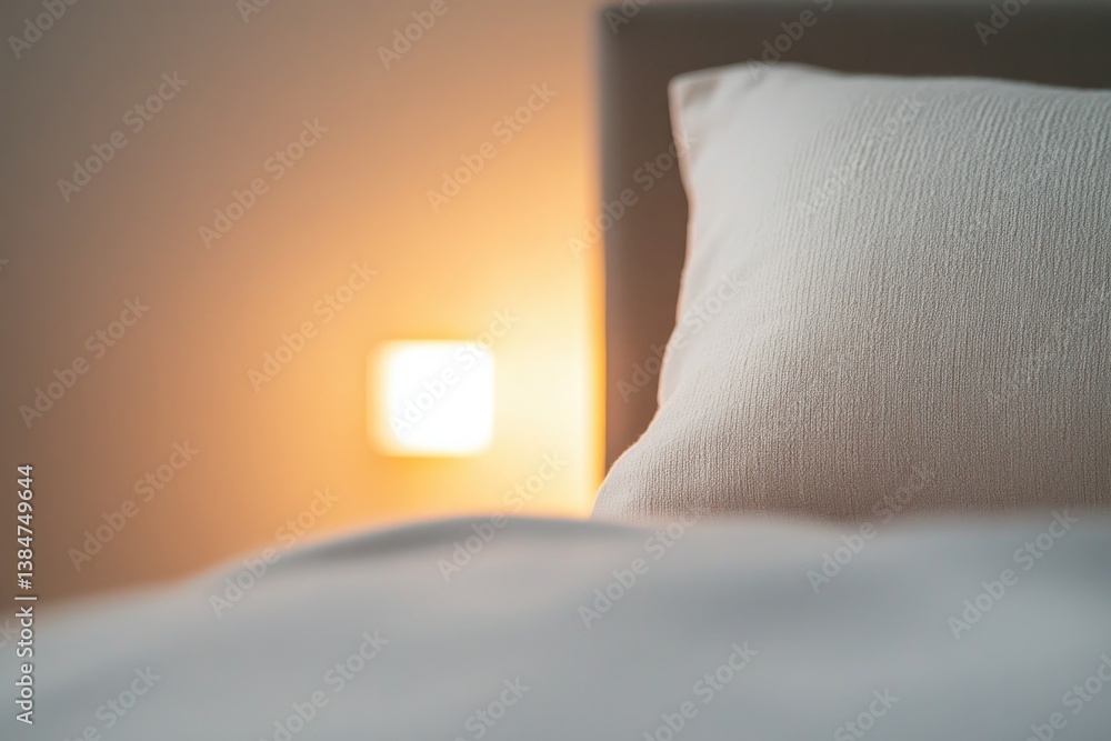 Poster minimalistic close-up of cozy and inviting bedroom setting illuminated by soft warm light with ample