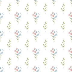Seamless pattern, floral minimalist repeat background with watercolor flowers. Fabric wallpaper print texture. Perfectly for wrapped paper, backdrop.