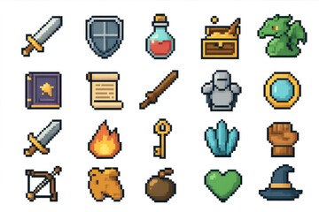 Pixel Art Assets for Fantasy Role-Playing Game Design Elements