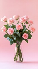 Fototapeta premium Beautiful bouquet flowers pink roses in vase
