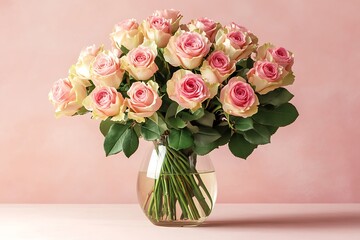 Fototapeta premium Beautiful bouquet flowers pink roses in vase