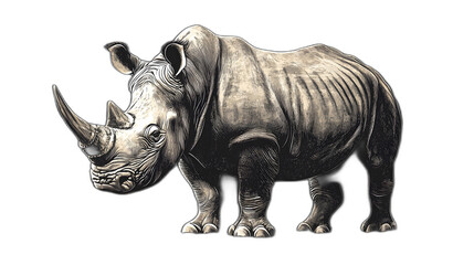 Obraz premium Hand-drawn illustration of a rhinoceros placed against a solid black background
