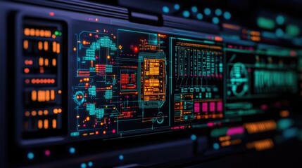 Obraz premium Futuristic interface with glowing displays
