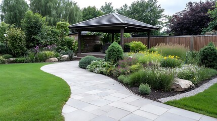 Spring flower garden pathway nature retreat outdoor landscape tranquil viewpoint