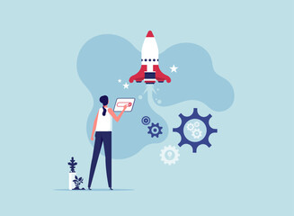 Starting a new business project, rocket startup takes off for launching a new business