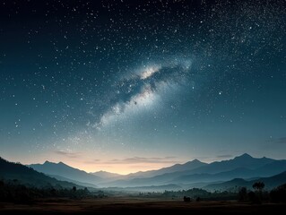 Majestic night sky over mountains with stars and milky way no clouds