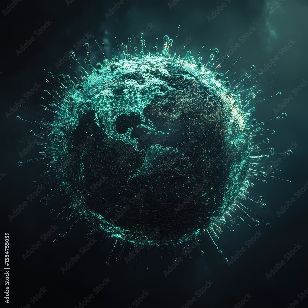 Poster digital representation of earth with global network connections