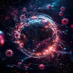 Obraz premium Abstract representation of a global pandemic with floating viruses