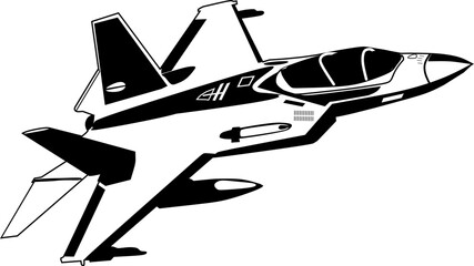 Vector silhouette fighter jet plane, modern military aircraft