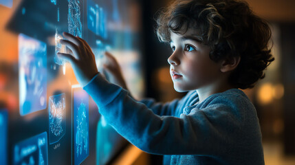 Young Student Interacting with Interactive Smartboard Technology in Classroom