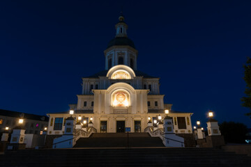 DIVEEVO, RUSSIA. Cathedral of the Annunciation of the Blessed Virgin Mary of the Holy Trinity Serafimo-Diveevsky Monastery in the village of Diveevo  on a late summer evening at sunset
