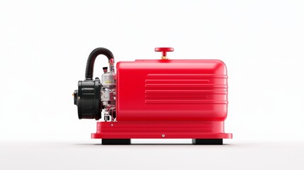 Fototapeta premium Bright Red Industrial Engine on White Background Highlighting Mechanical Design and Structure