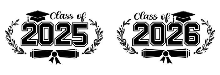 Class of 2025 and 2026 Graduation Design Cap Diploma Laurel