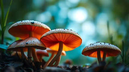Fototapeta premium Nature of mushrooms in garden using as cover page background, created by generative ai