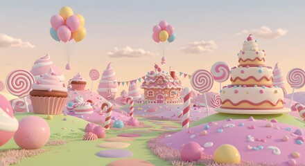 Whimsical Candyland: A Sweet 3D Render of a Fantasy World