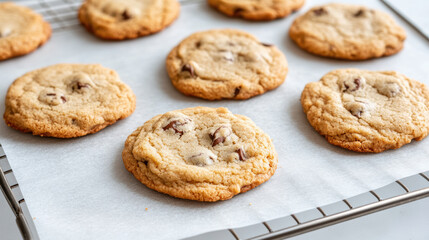 Freshly baked cookies cooling on rack, golden brown and deliciously tempting