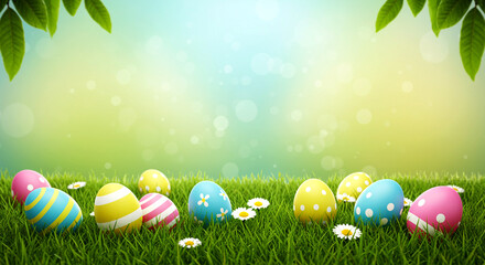 Colorful Easter Eggs in a Spring Meadow