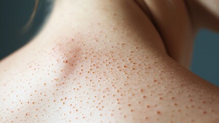 Fototapeta premium Freckled skin, close-up, neck, sunspots, medical, background blurred
