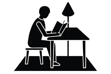 Studying with a Book at a Table Illustration

