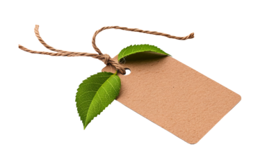 Eco-friendly mockup blank tag with green leaves attached to twine string 