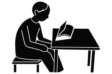 Studying with a Book at a Table Illustration

