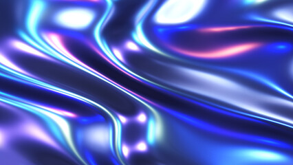 Liquid blue chrome waves background, shiny and lustrous metal pattern texture, silky 3D illustration.