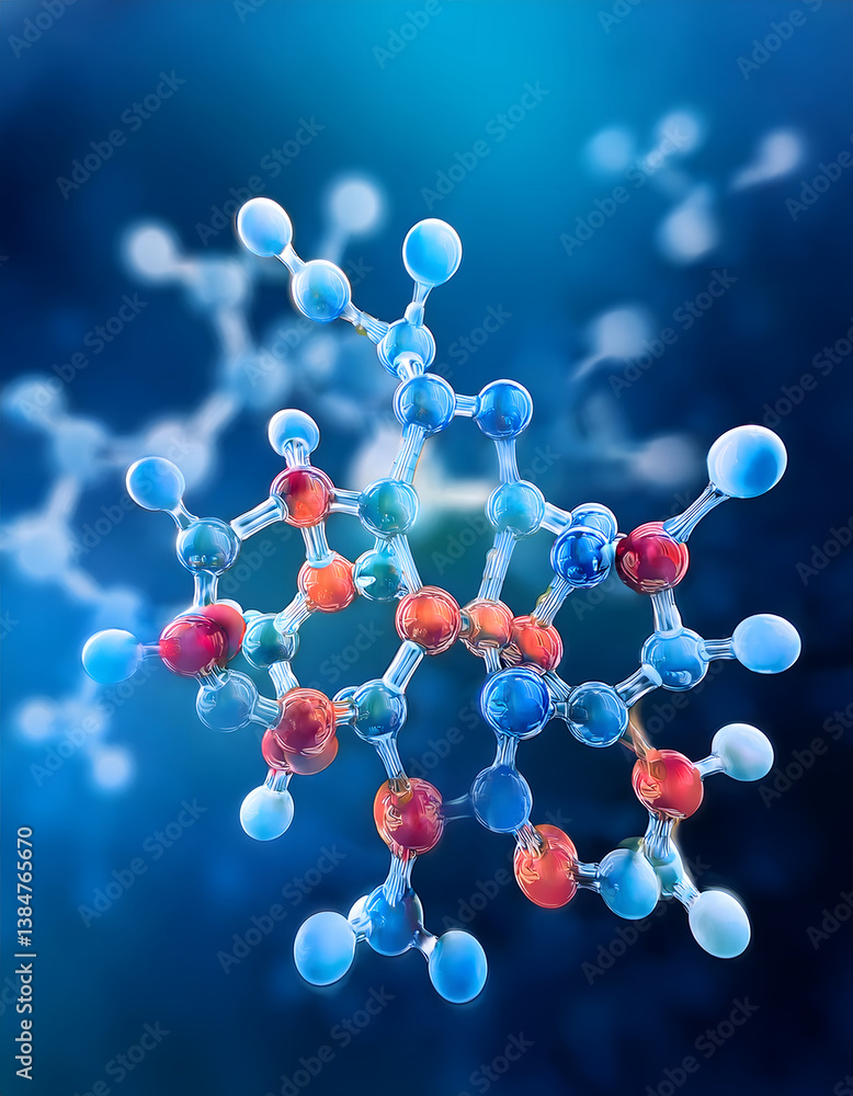 Aufkleber a colorful molecular structure set against a blue background, representing scientific concepts and t