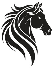 Stylized Horse Head Vector – Bold Tribal Stallion Illustration in Black and White for Logos, Tattoo Art & Equestrian Branding.