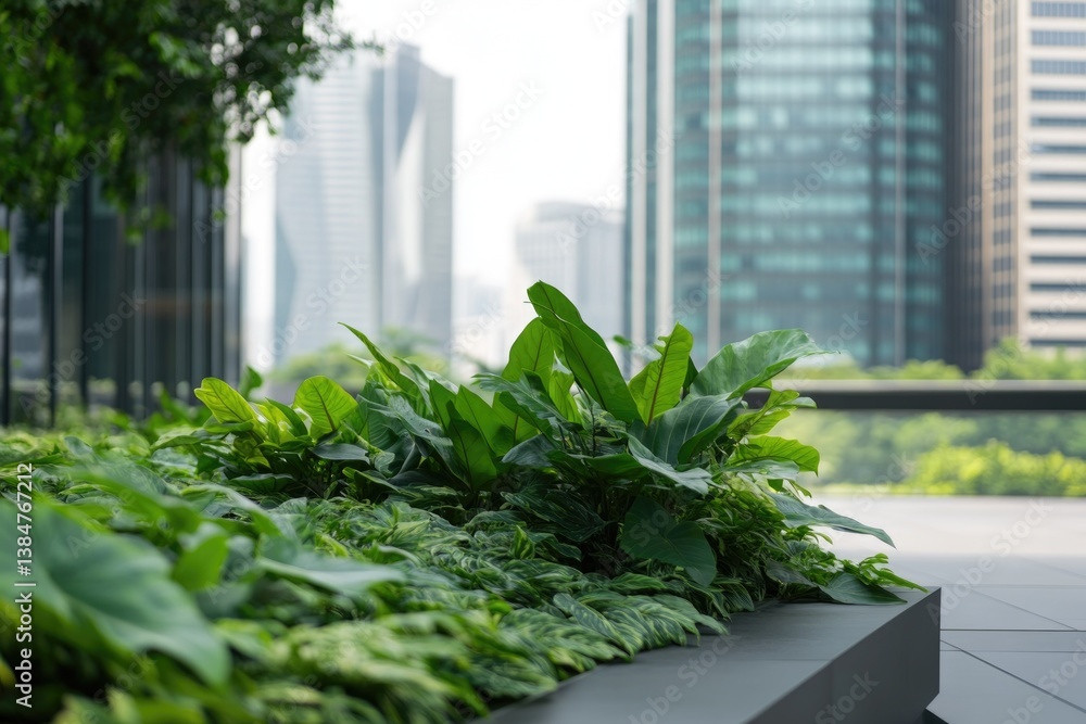 Poster minimalistic urban greenery scene showcasing harmony between nature and architecture with clean line