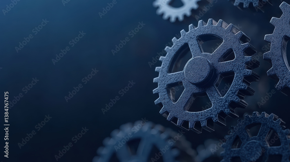 Poster gears in motion create dynamic industrial scene, showcasing precision and engineering