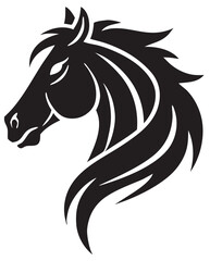 Obraz premium Stylized Horse Head Vector – Bold Tribal Stallion Illustration in Black and White for Logos, Tattoo Art & Equestrian Branding.