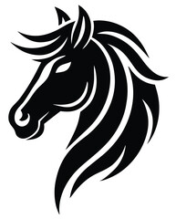 Stylized Horse Head Vector – Bold Tribal Stallion Illustration in Black and White for Logos, Tattoo Art & Equestrian Branding.