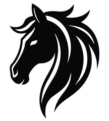 Stylized Horse Head Vector – Bold Tribal Stallion Illustration in Black and White for Logos, Tattoo Art & Equestrian Branding.