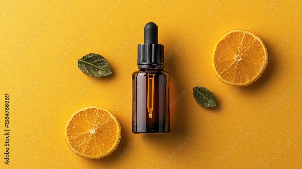 Poster natural cosmetics flat lay with minimalistic design on clean solid color background highlighting pro
