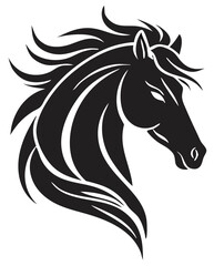 Stylized Horse Head Vector – Bold Tribal Stallion Illustration in Black and White for Logos, Tattoo Art & Equestrian Branding.