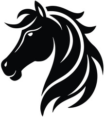Stylized Horse Head Vector – Bold Tribal Stallion Illustration in Black and White for Logos, Tattoo Art & Equestrian Branding.
