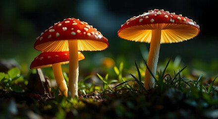 Nature of mushrooms in garden using as cover page background, created by generative ai