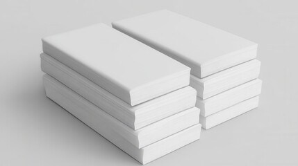 Two stacks of blank white rectangular items