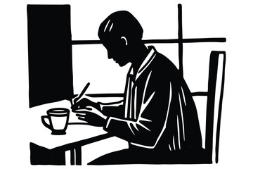 Fototapeta premium Taking Notes in a Coffee Shop Illustration