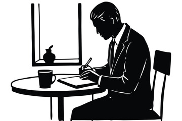 Taking Notes in a Coffee Shop Illustration

