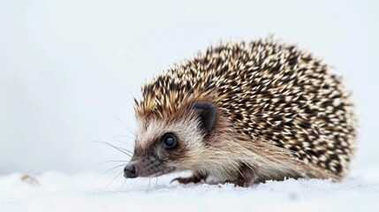 Fototapeta premium A single hedgehog isolated against a clear sky. stock photo --ar 16:9 --style raw --v 6 Job ID: e6d6bfc8-cad4-44aa-be3f-9f8c1021b923