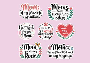 Heartfelt Mother's Day quotes with vibrant typography and floral designs vector illustration